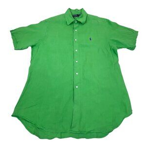 Polo By Ralph Lauren Mens Green Linen Button-Up Shirt Size L
